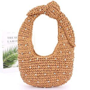 Handmade Faux Straw Rhinestone Hobo Bag